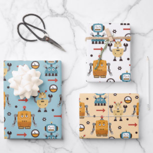 Feuille De Papier Cadeau Robots Mignons