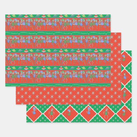 Feuille De Papier Cadeau Rock Alien pour Noël (Lot)