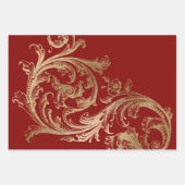 Feuille De Papier Cadeau Rococo Baroque Tourbillon Or Rouge (Devant 2)