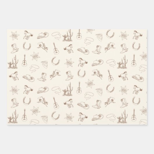 Feuille De Papier Cadeau Rodéo Ouest Neutre Brown & Jeu Bleu (Devant)