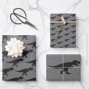 Feuille De Papier Cadeau Roi de Noël T-Rex Dinosaure Élégant Gris Puissance