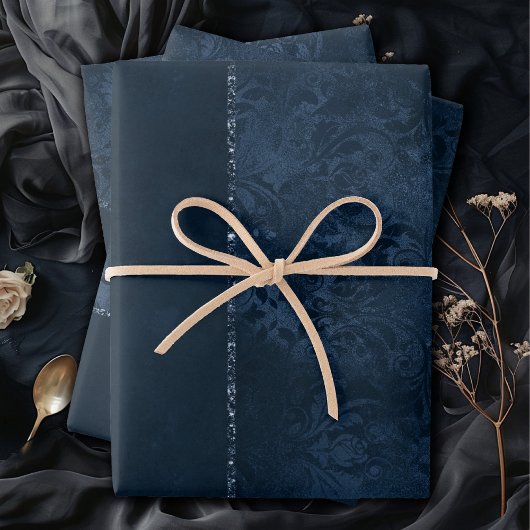 Feuille De Papier Cadeau Romance de la marine de minuit | Blue Satiny Grung
