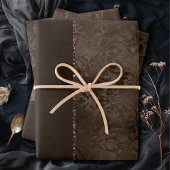 Feuille De Papier Cadeau Romance en bronze de minuit | Satiny Grunge Damask