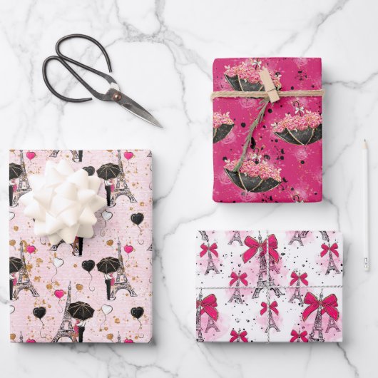 Feuille De Papier Cadeau Romance Paris  (Recto)