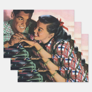 Feuille De Papier Cadeau Romance Rétro, Amoureux du Lycée