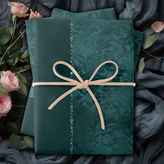 Feuille De Papier Cadeau Romance Turquoise de minuit | Dark Satiny Grunge D