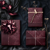 Feuille De Papier Cadeau Romance Vin De Minuit | Dark Satiny Grunge Damask