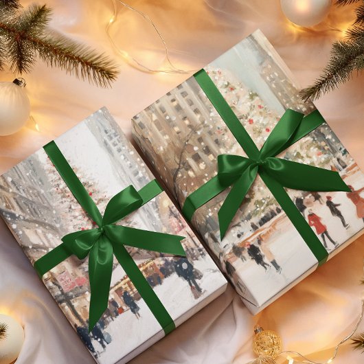 Feuille De Papier Cadeau Romantic Winter Cityscape Ice Skating