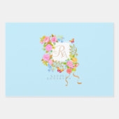 Feuille De Papier Cadeau Romantics Blooming Garden Monogramme bleu (Devant 2)