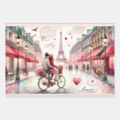 Feuille De Papier Cadeau Romantique Retro Paris Aimer rose (Devant 3)