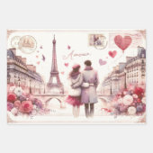 Feuille De Papier Cadeau Romantique Retro Paris Aimer rose (Devant 2)