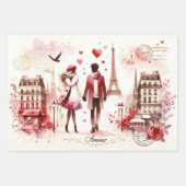 Feuille De Papier Cadeau Romantique Retro Paris Aimer rose (Devant)