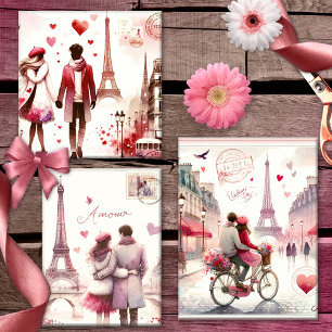 Feuille De Papier Cadeau Romantique Retro Paris Aimer rose