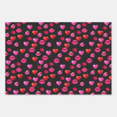 Feuille De Papier Cadeau Romantique Rose & Coeurs Noirs & Baisers Saint Val (Devant 3)
