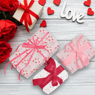 Feuille De Papier Cadeau Romantique rose et coeur rouge Saint Valentin