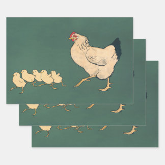 Feuille De Papier Cadeau Rooster de découpage de poulet vintage rustique