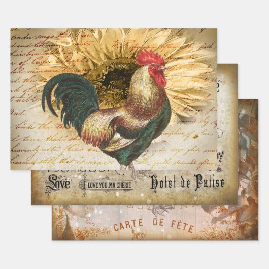 Feuille De Papier Cadeau Rooster vintage (Lot)