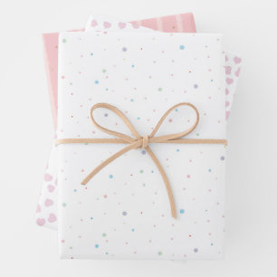 Feuille De Papier Cadeau Rose Blanc Avec Points Bleus Rose Or Coeurs Rose
