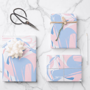 Feuille De Papier Cadeau Rose Blanc Bleu Marbre Tourbillon Résumé Bébé