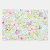 Feuille De Papier Cadeau Rose Blanc Fleurs simples et oiseaux Végétation (Devant 2)