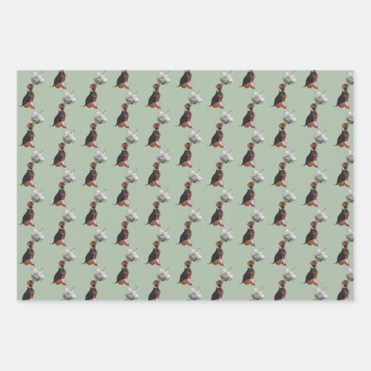 Feuille De Papier Cadeau Rose blanche beagle (Devant 2)