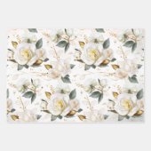 Feuille De Papier Cadeau Rose blanche or romantique Floral (Devant)