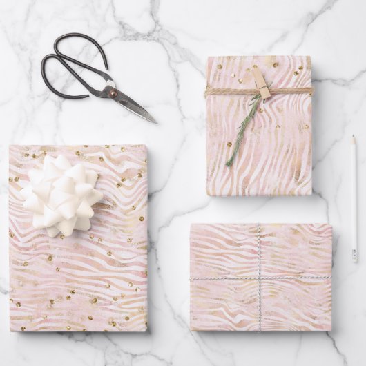 Feuille De Papier Cadeau Rose Blush Gold Zebra Print Glitz (Recto)