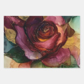 Feuille De Papier Cadeau Rose Bourgogne Fleur Or  (Devant 3)