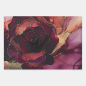 Feuille De Papier Cadeau Rose Bourgogne Fleur Or  (Devant)