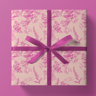 Feuille De Papier Cadeau Rose chaud et Fleur sauvage rose pastel
