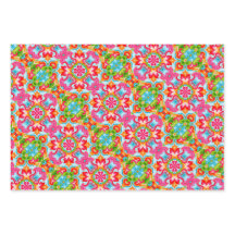 Rose clair, Vert, Bleu, Orange & Motif blanc