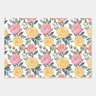 Feuille De Papier Cadeau Rose d'aquarelle rose et jaune