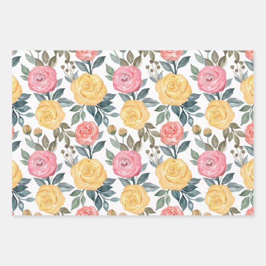 Feuille De Papier Cadeau Rose d'aquarelle rose et jaune (Devant)