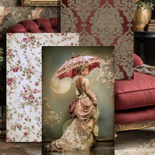Feuille De Papier Cadeau Rose de Damas Lune Victorienne Fleur de Cerisier