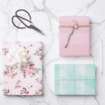 Feuille De Papier Cadeau Rose et menthe Floral aquarelle et rayures subtile<br><div class="desc">Rose pétale et vert menthe Floral aquarelle et papier cadeau à rayures subtiles pour Baby Showers, mariages, anniversaires et toutes vos occasions spéciales ! Une collection de papiers d'emballage tendances et chic coordonnés de fleurs et de textures aquarelles. ~ Consultez ma boutique pour voir l'ensemble de la suite pour ce...</div>