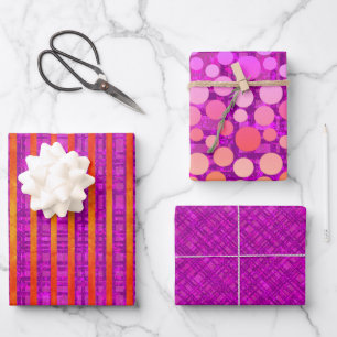 Feuille De Papier Cadeau Rose et orange, Grilles, Plaid, Pois