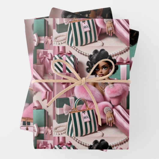 Feuille De Papier Cadeau Rose Et Vert Chic (En situation)