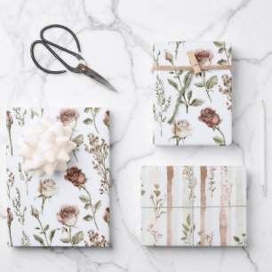 Feuille De Papier Cadeau Rose Fleurie Rouge Rose Rose Fête d'anniversaire
