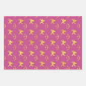 Feuille De Papier Cadeau Rose foncé avec Motifs couleur or (Devant 3)
