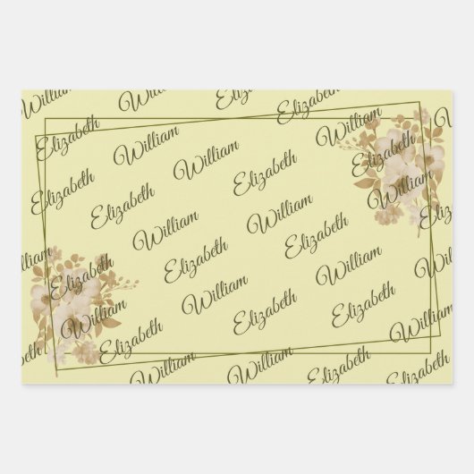 Feuille De Papier Cadeau Rose Frame – Monogram Celestial Yellow Wedding (Devant 2)