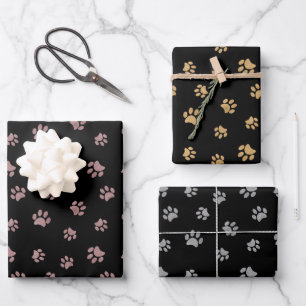 Feuille De Papier Cadeau Rose Gold Argent Or Pailleté Empreintes de Patte s