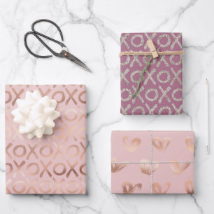 Feuille De Papier Cadeau Rose Gold Argent XOXO Rose Foncé