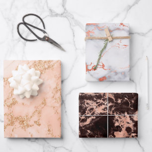 Feuille De Papier Cadeau Rose Gold Blanc Marbre Noir tendance Chic Annivers