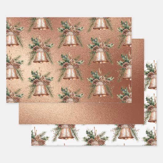 Feuille De Papier Cadeau Rose Gold Bronze de Noël Bell (Lot)