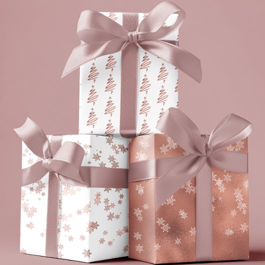 Feuille De Papier Cadeau Rose Gold Fêtes de neige Arbre Noël