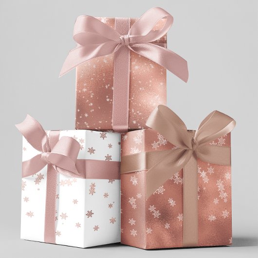 Feuille De Papier Cadeau Rose Gold Fêtes de neige Noël