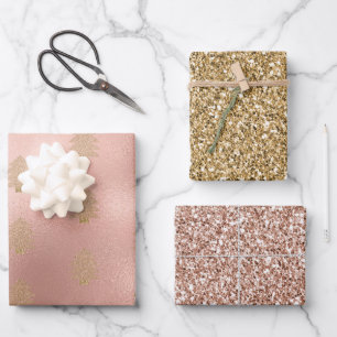 Feuille De Papier Cadeau Rose Gold Glitzy Glitter Christmas Tree