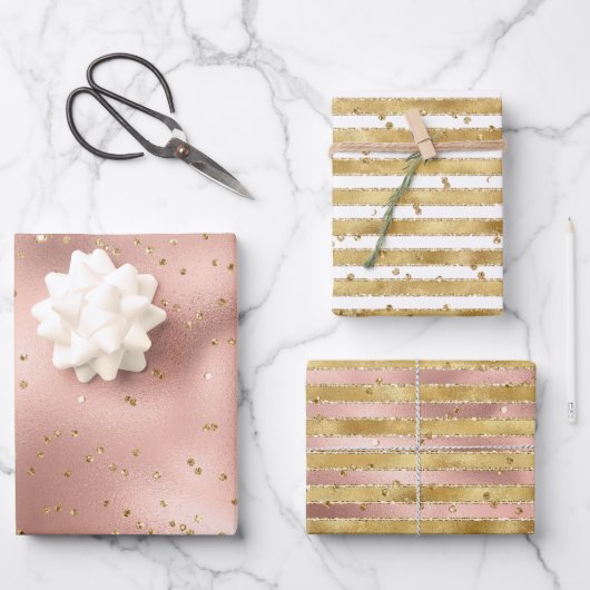 Feuille De Papier Cadeau Rose Gold White Glam Glitz Grandes (Recto)