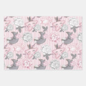 FEUILLE DE PAPIER CADEAU ROSE GRIS BLANC BÉBÉ OBJETS ET FLEURS (Devant 3)