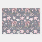 FEUILLE DE PAPIER CADEAU ROSE GRIS BLANC BÉBÉ OBJETS ET FLEURS (Devant 2)